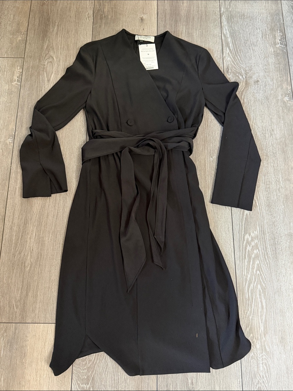 MM.LaFleur Black Long-Sleeve Wrap Dress with Waist Tie - Picture 3 of 6